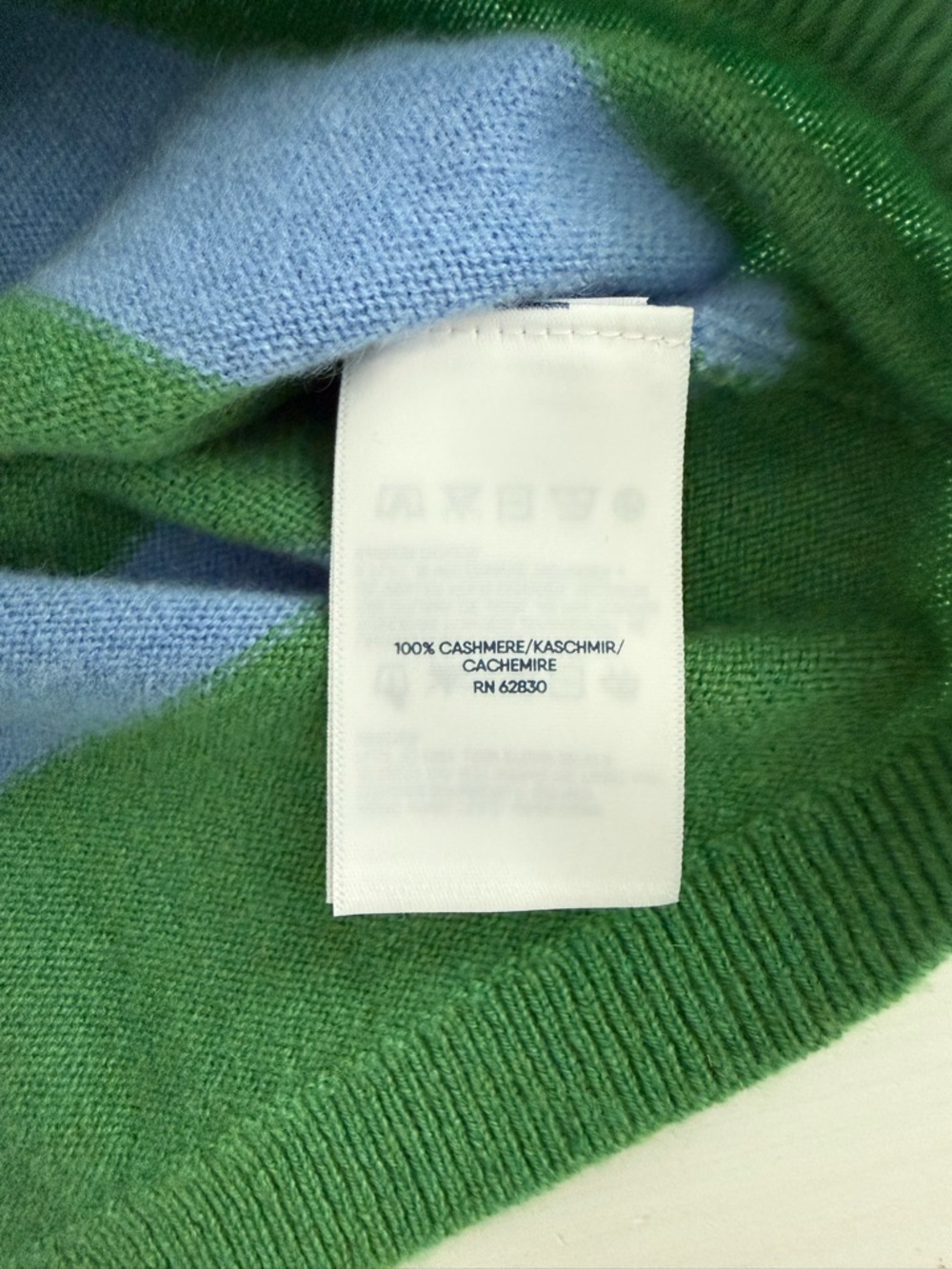 Lands’ End 100% Cashmere Striped Sweater Blue Green Crewneck Size M - Picture 5 of 8